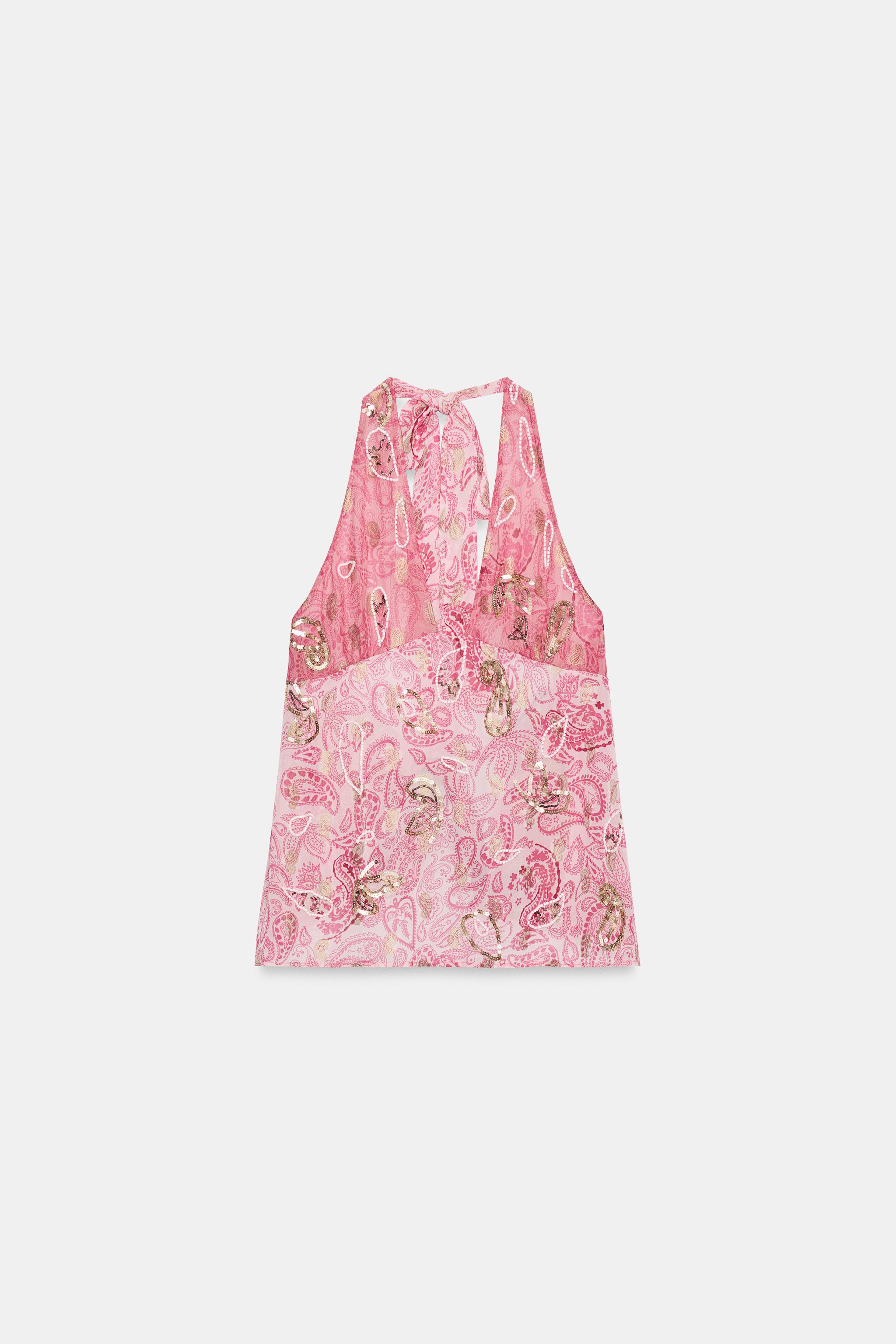 TOP HALTER EN CRÊPE GEORGETTE IMPRIMÉ ET FANTAISIE